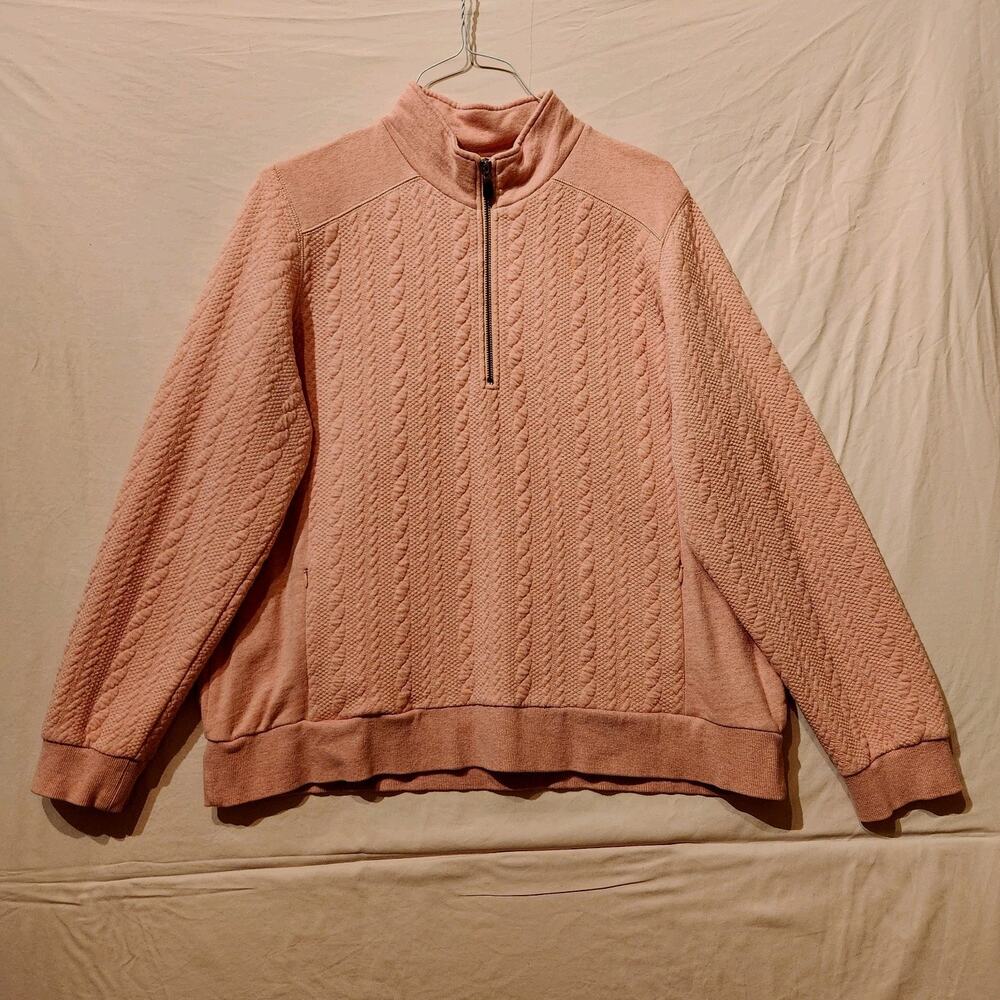 Orvis Vintage Sz XL Pink Quilted 1/4 Zip Pullover Jacket Granny Sweatshirt